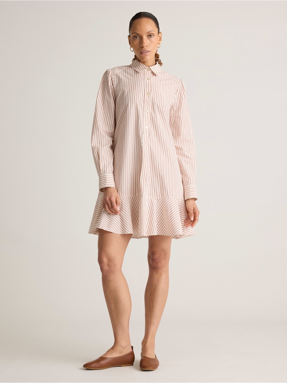 Quince Organic Cotton Poplin Drop Waist Striped Shirt Dress L EUC
